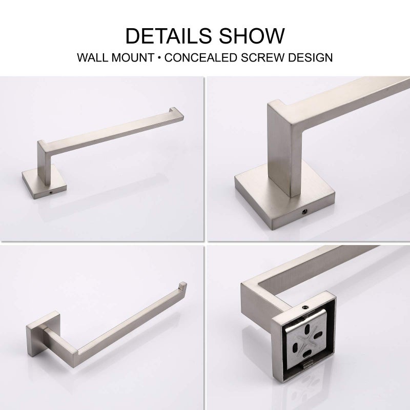 TASTOS Premium Stainless Steel Hand Towel Holder, Square Hand Towel Ring Heavy Duty Wall Mounted Modern Hand Towel Bar for Bathroom Kitchen, Brushed Nickel - Image 4